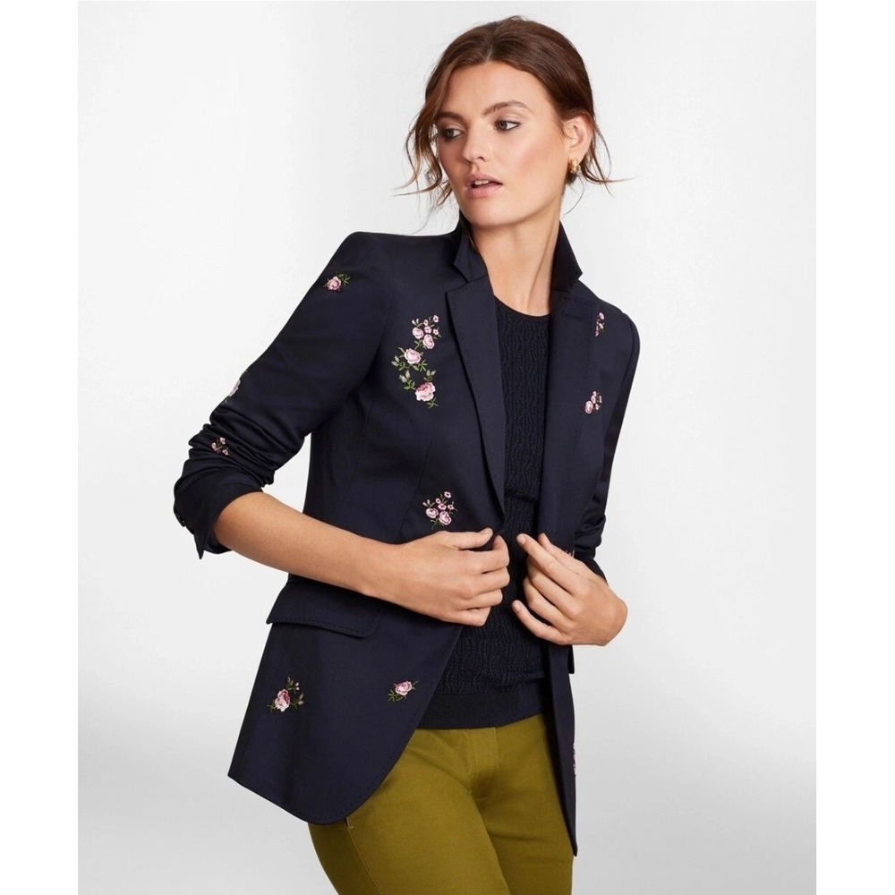 NWT Brooks Brothers Floral-Embroidered Stretch Wool Jacket Blazer Size 6P $498